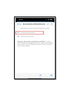 mobile app launch card controls
